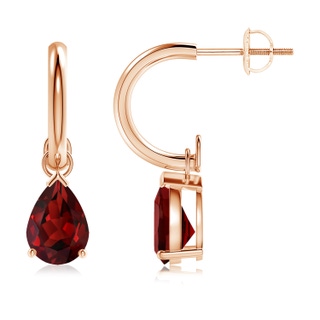 8x6mm AAAA Pear-Shaped Garnet Drop Earrings with Screw Back in Rose Gold