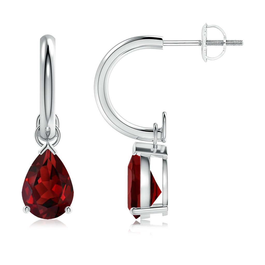 8x6mm AAAA Pear-Shaped Garnet Drop Earrings with Screw Back in White Gold