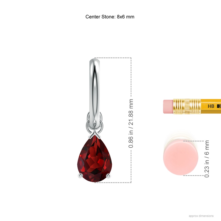 8x6mm AAAA Pear-Shaped Garnet Drop Earrings with Screw Back in White Gold ruler