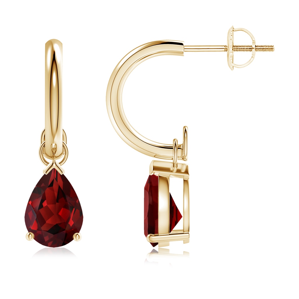 8x6mm AAAA Pear-Shaped Garnet Drop Earrings with Screw Back in Yellow Gold