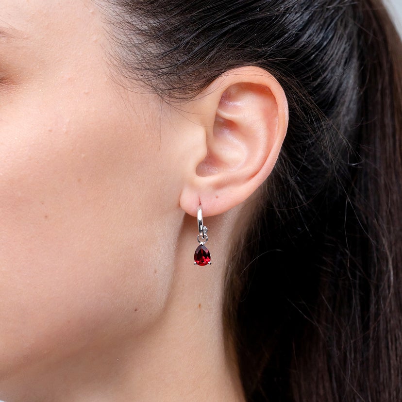 Pear-Shaped Garnet Drop Earrings with Screw Back