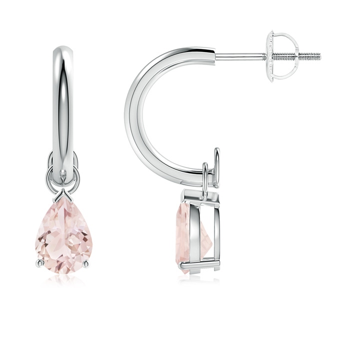 7x5mm A Pear-Shaped Morganite Drop Earrings with Screw Back in White Gold 
