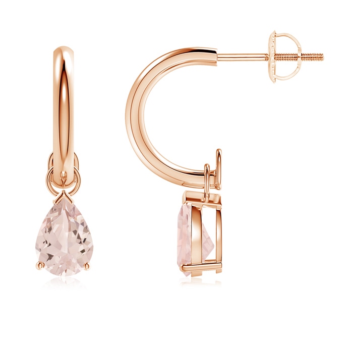 7x5mm AA Pear-Shaped Morganite Drop Earrings with Screw Back in Rose Gold 