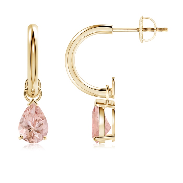 7x5mm AAAA Pear-Shaped Morganite Drop Earrings with Screw Back in Yellow Gold