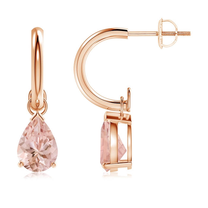 8x6mm AAAA Pear-Shaped Morganite Drop Earrings with Screw Back in Rose Gold