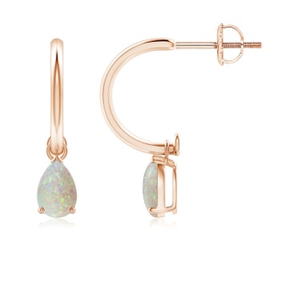 6x4mm AAA Pear-Shaped Cabochon Opal Drop Earrings with Screw Back in 9K Rose Gold