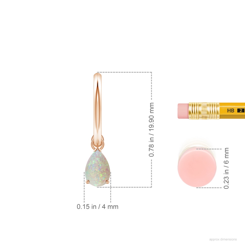 6x4mm AAA Pear-Shaped Cabochon Opal Drop Earrings with Screw Back in 9K Rose Gold ruler