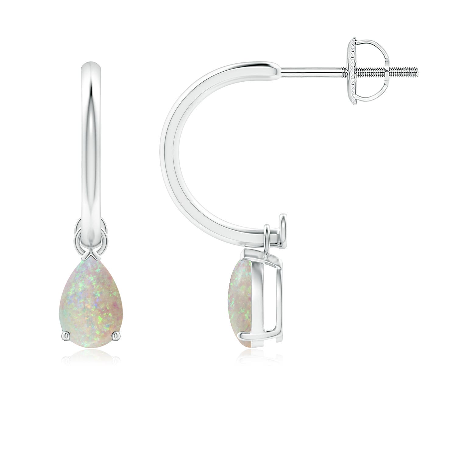 6x4mm AAA Pear-Shaped Cabochon Opal Drop Earrings with Screw Back in P950 Platinum