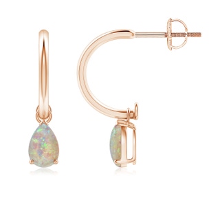 6x4mm AAAA Pear-Shaped Cabochon Opal Drop Earrings with Screw Back in 9K Rose Gold