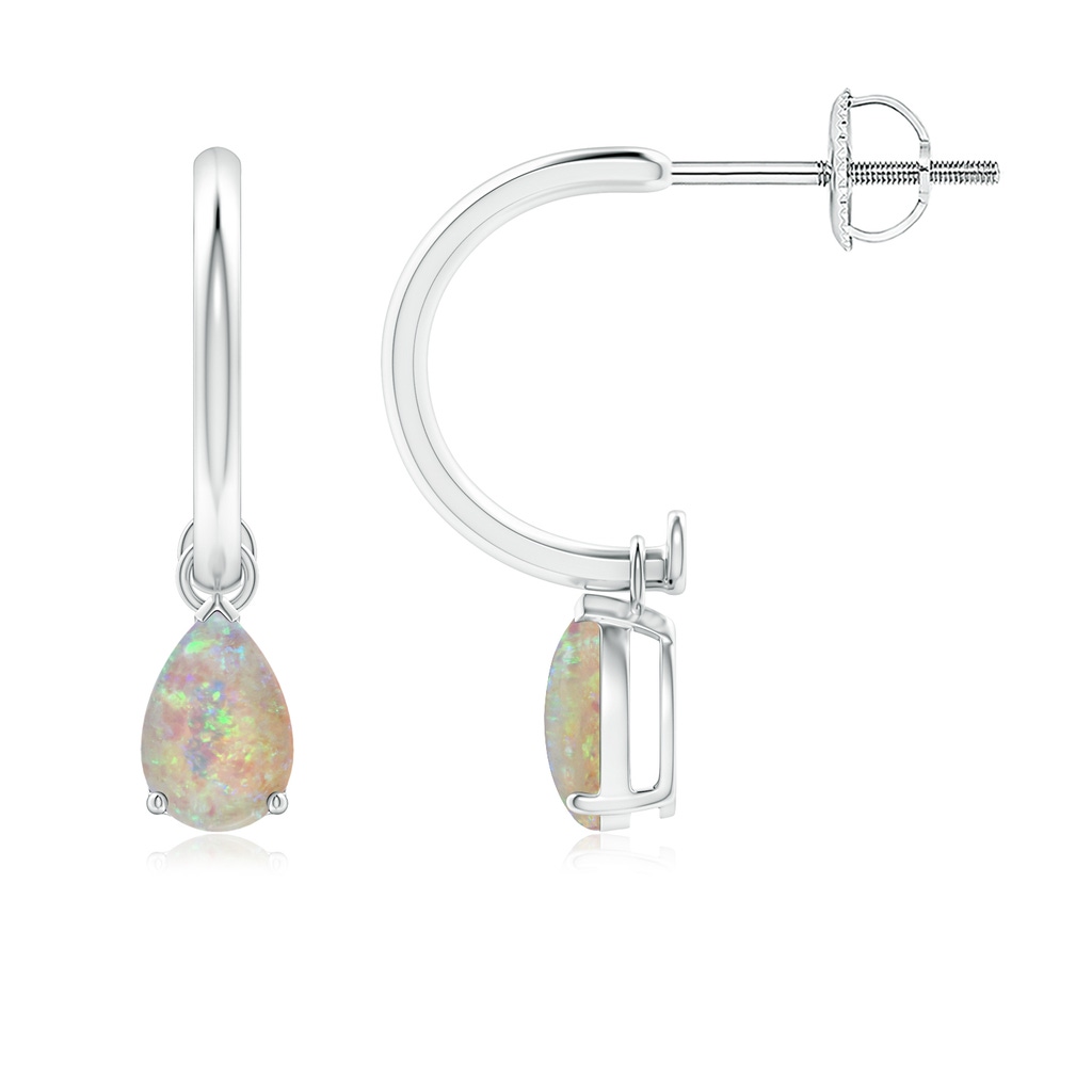 6x4mm AAAA Pear-Shaped Cabochon Opal Drop Earrings with Screw Back in P950 Platinum