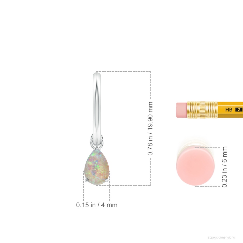 6x4mm AAAA Pear-Shaped Cabochon Opal Drop Earrings with Screw Back in P950 Platinum ruler
