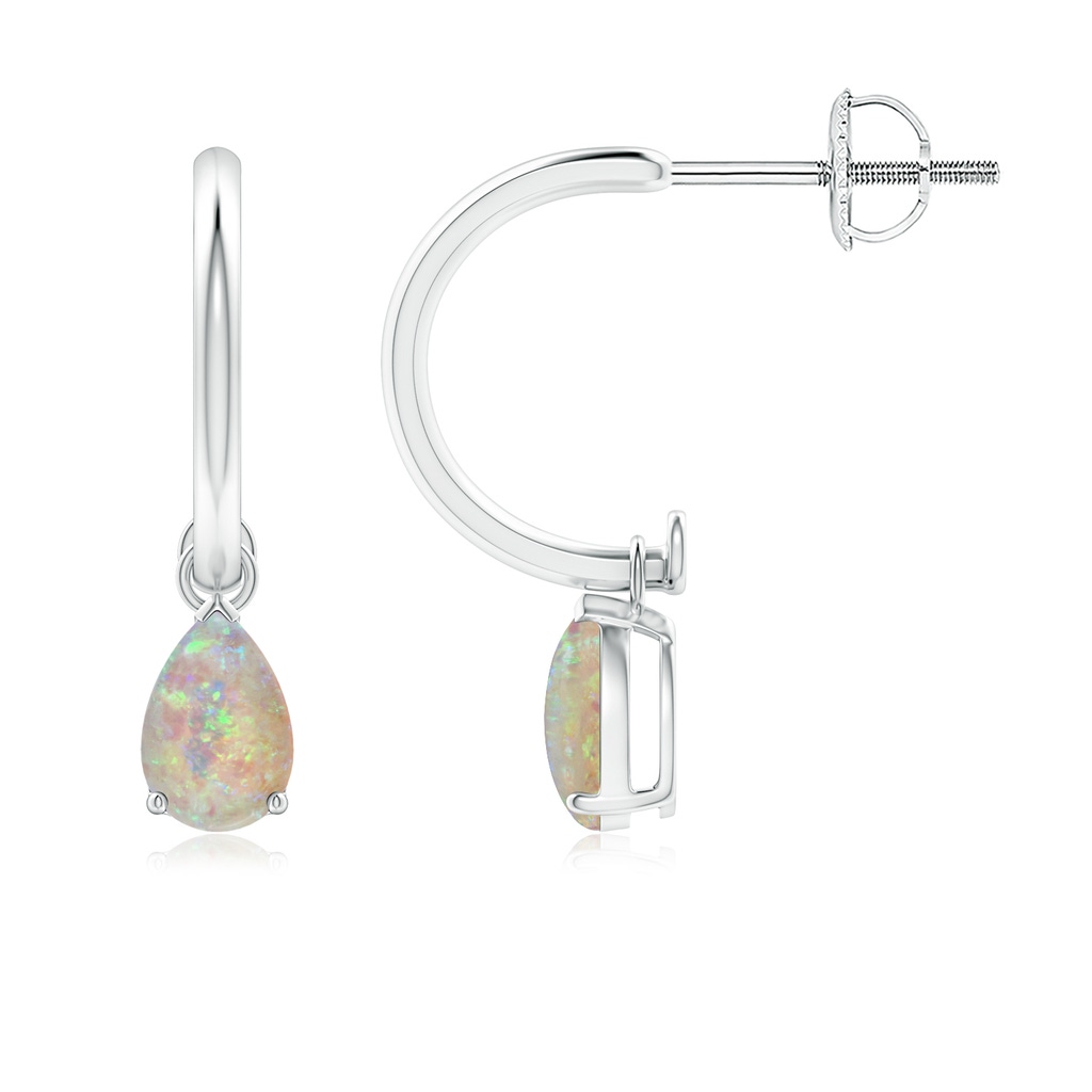 6x4mm AAAA Pear-Shaped Cabochon Opal Drop Earrings with Screw Back in White Gold