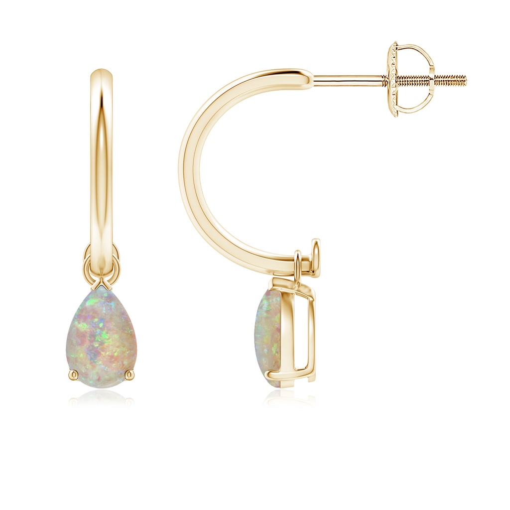 6x4mm AAAA Pear-Shaped Cabochon Opal Drop Earrings with Screw Back in Yellow Gold