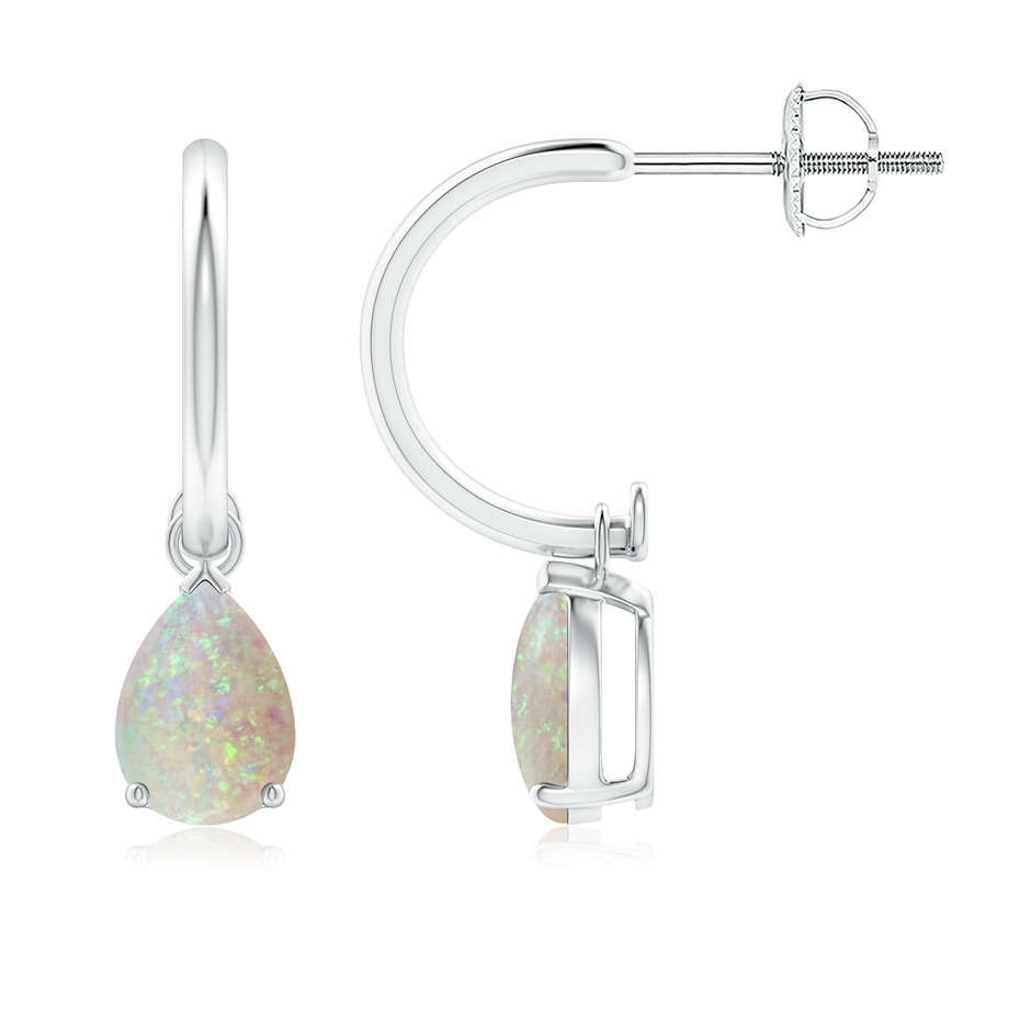 7x5mm AAA Pear-Shaped Cabochon Opal Drop Earrings with Screw Back in 18K White Gold 