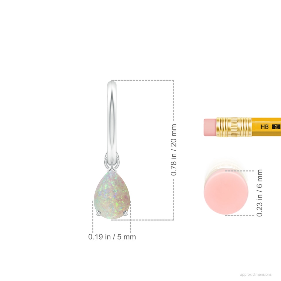 7x5mm AAA Pear-Shaped Cabochon Opal Drop Earrings with Screw Back in 18K White Gold ruler