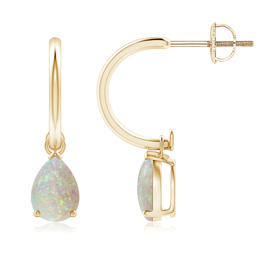 7x5mm AAA Pear-Shaped Cabochon Opal Drop Earrings with Screw Back in Yellow Gold 