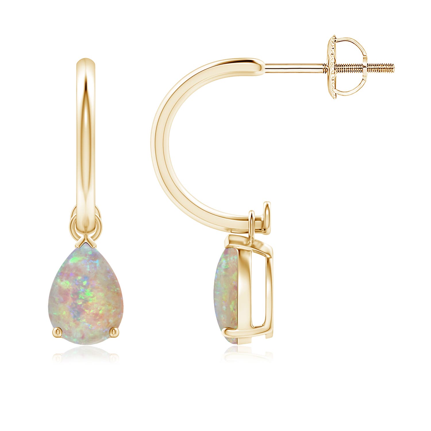 7x5mm AAAA Pear-Shaped Cabochon Opal Drop Earrings with Screw Back in 18K Yellow Gold