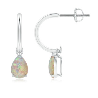 7x5mm AAAA Pear-Shaped Cabochon Opal Drop Earrings with Screw Back in P950 Platinum
