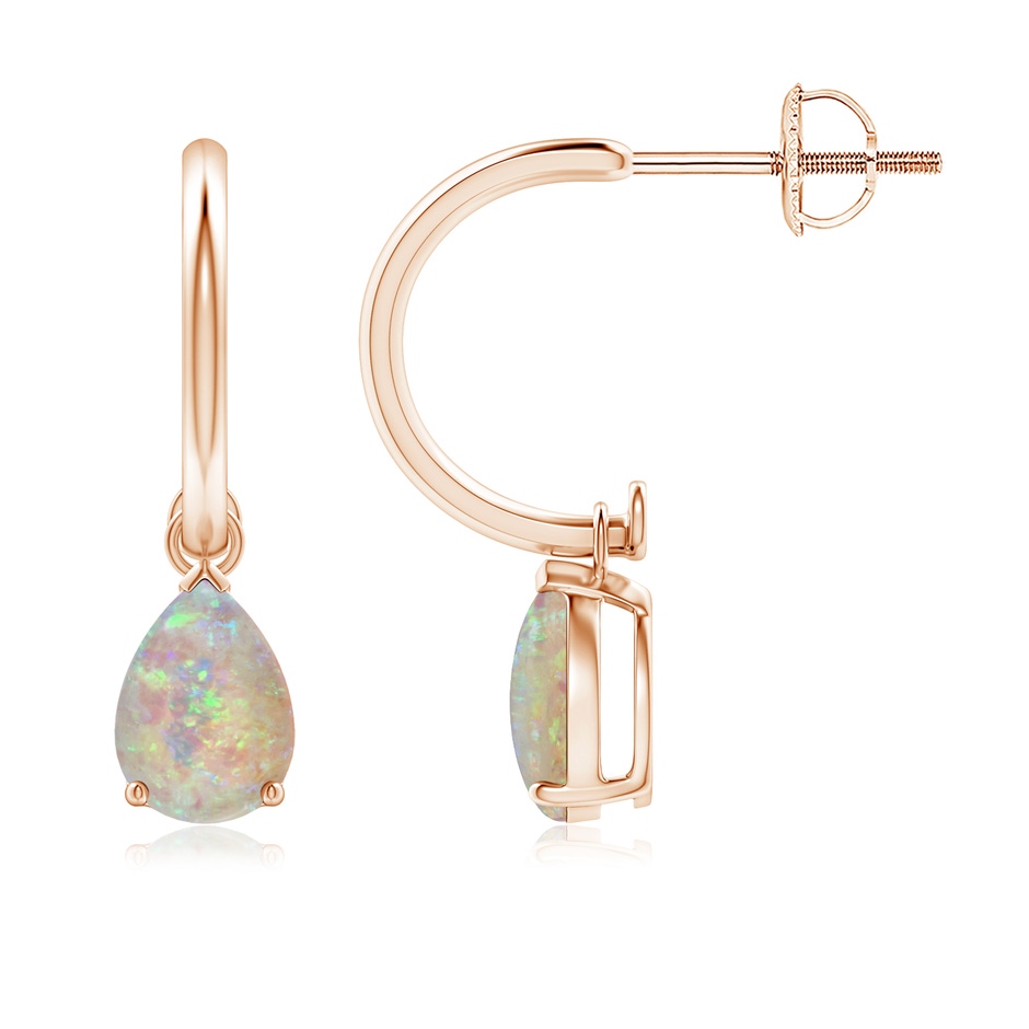 7x5mm AAAA Pear-Shaped Cabochon Opal Drop Earrings with Screw Back in Rose Gold 