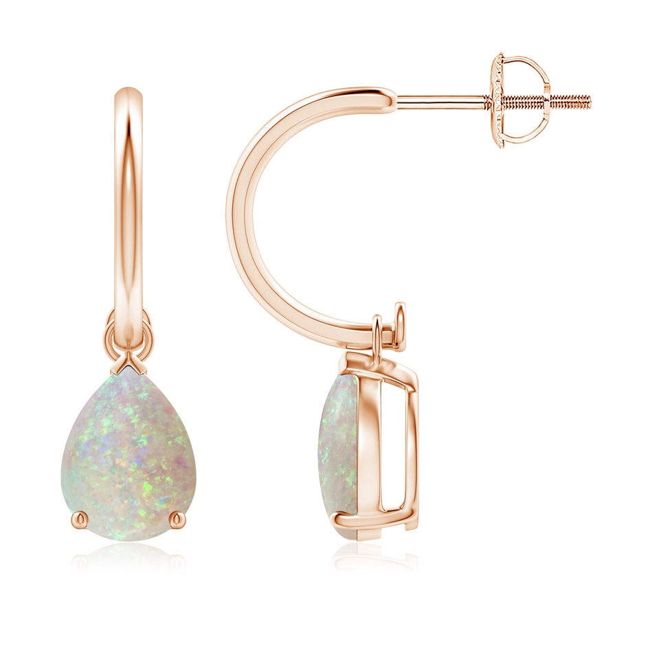 8x6mm AAA Pear-Shaped Cabochon Opal Drop Earrings with Screw Back in 18K Rose Gold 