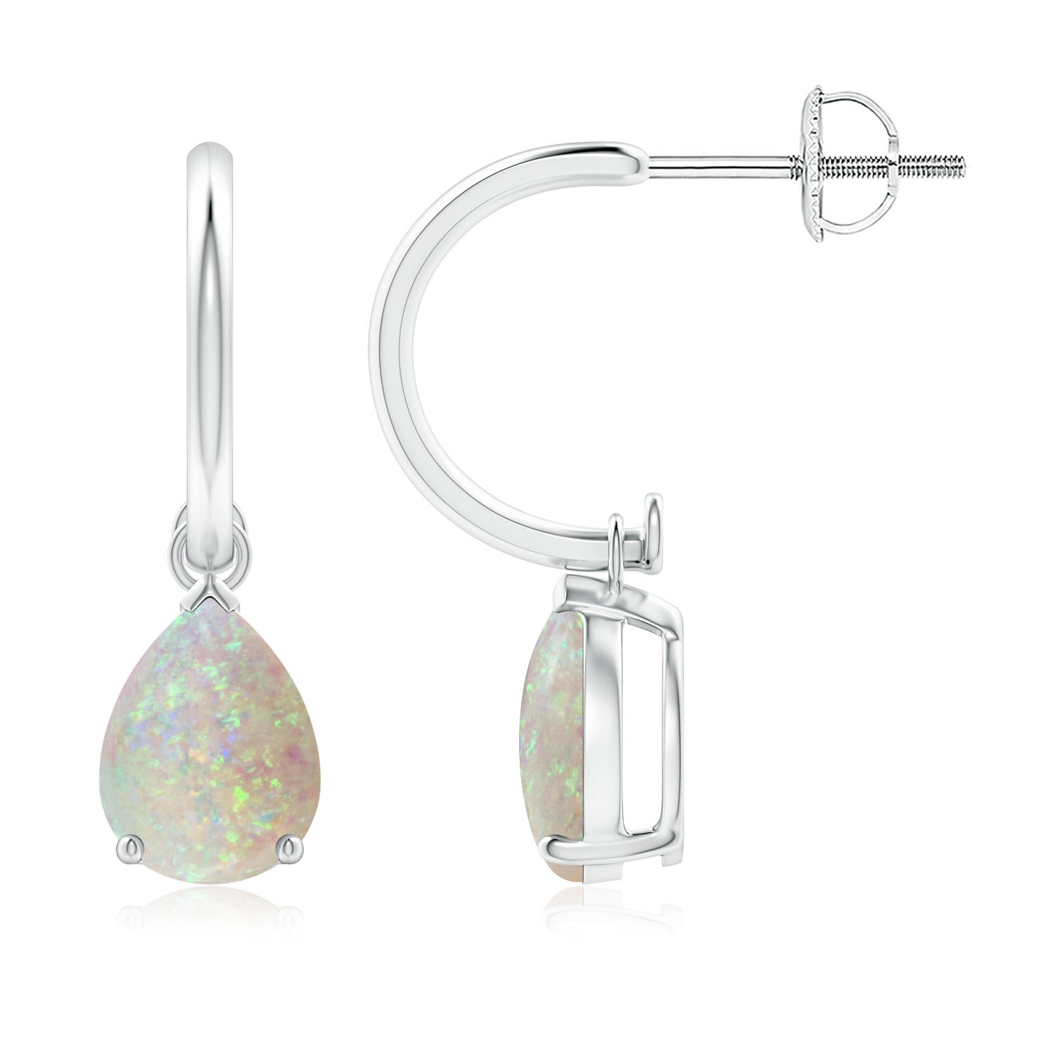 8x6mm AAA Pear-Shaped Cabochon Opal Drop Earrings with Screw Back in 18CT White Gold