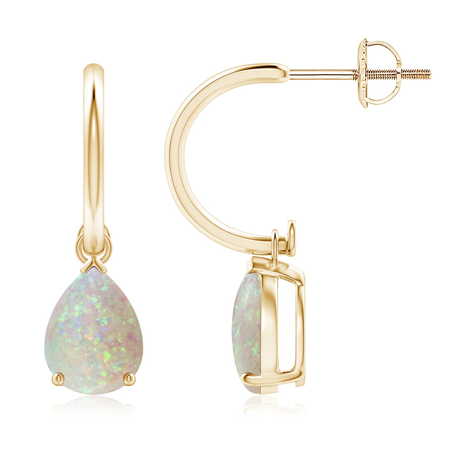 8x6mm AAA Pear-Shaped Cabochon Opal Drop Earrings with Screw Back in 18CT Yellow Gold