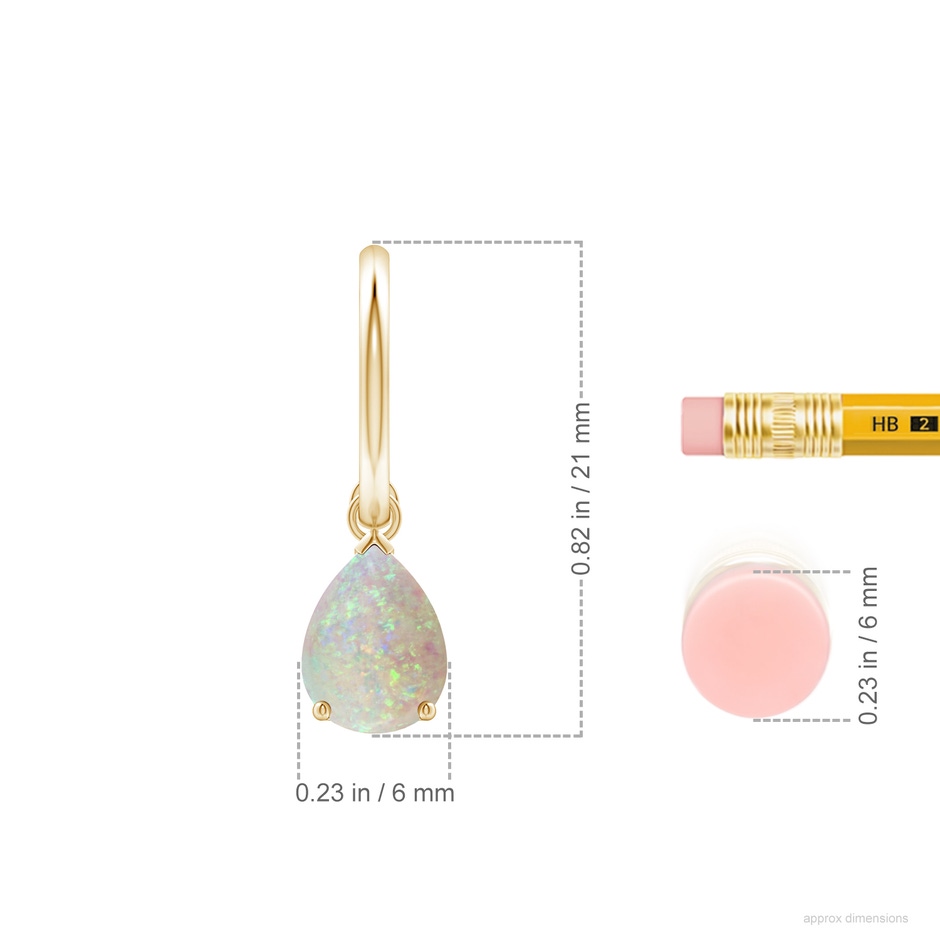 8x6mm AAA Pear-Shaped Cabochon Opal Drop Earrings with Screw Back in 18K Yellow Gold ruler