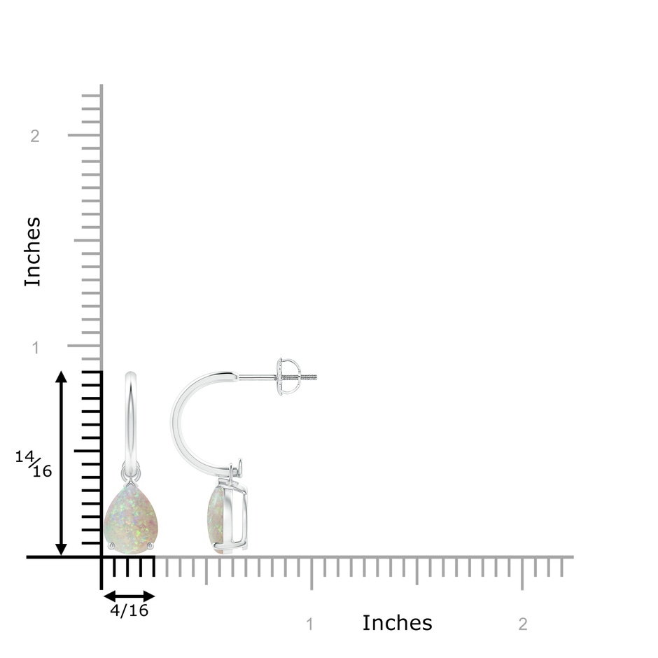 8x6mm AAA Pear-Shaped Cabochon Opal Drop Earrings with Screw Back in White Gold ruler