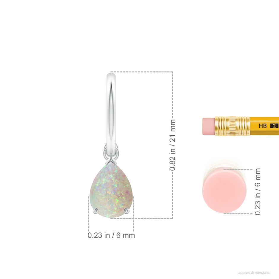 8x6mm AAA Pear-Shaped Cabochon Opal Drop Earrings with Screw Back in White Gold ruler