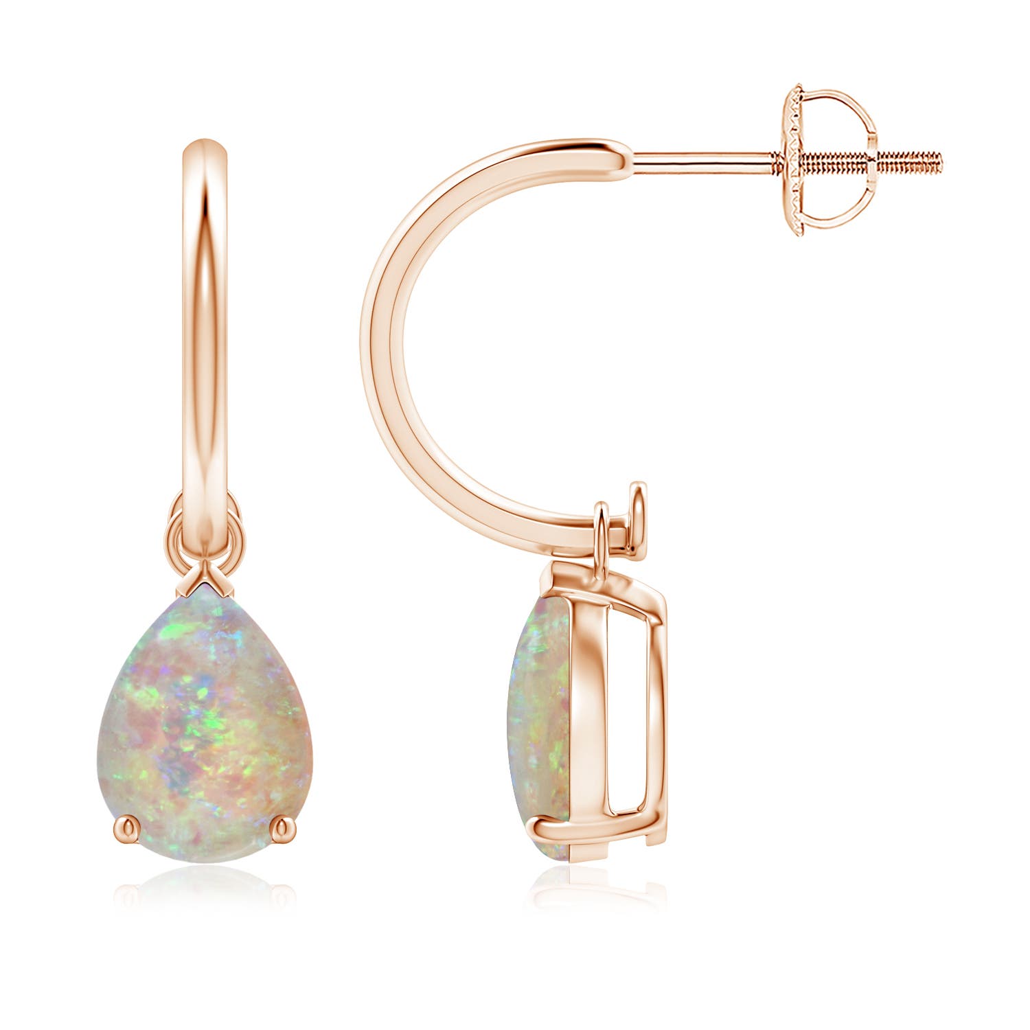 8x6mm AAAA Pear-Shaped Cabochon Opal Drop Earrings with Screw Back in 18CT Rose Gold