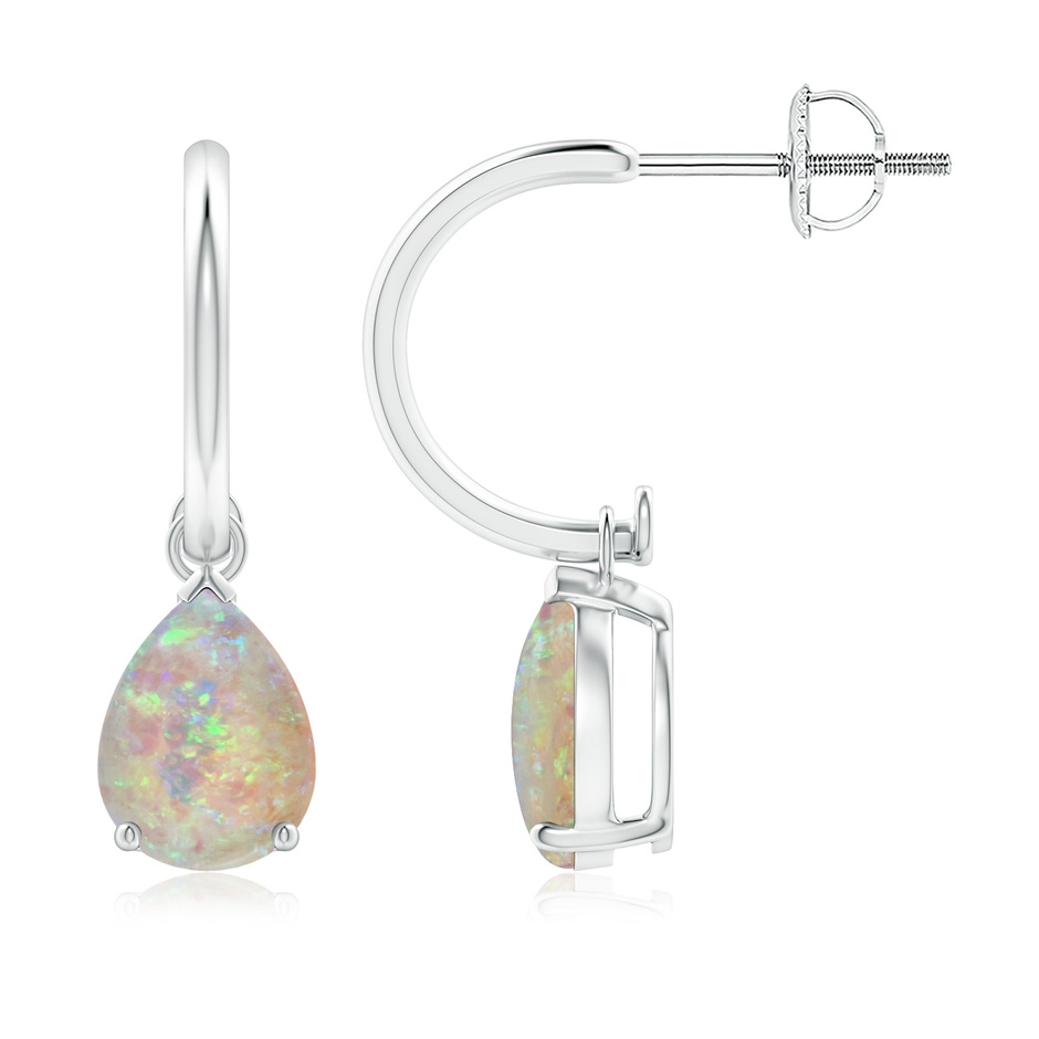 8x6mm AAAA Pear-Shaped Cabochon Opal Drop Earrings with Screw Back in 18K White Gold 