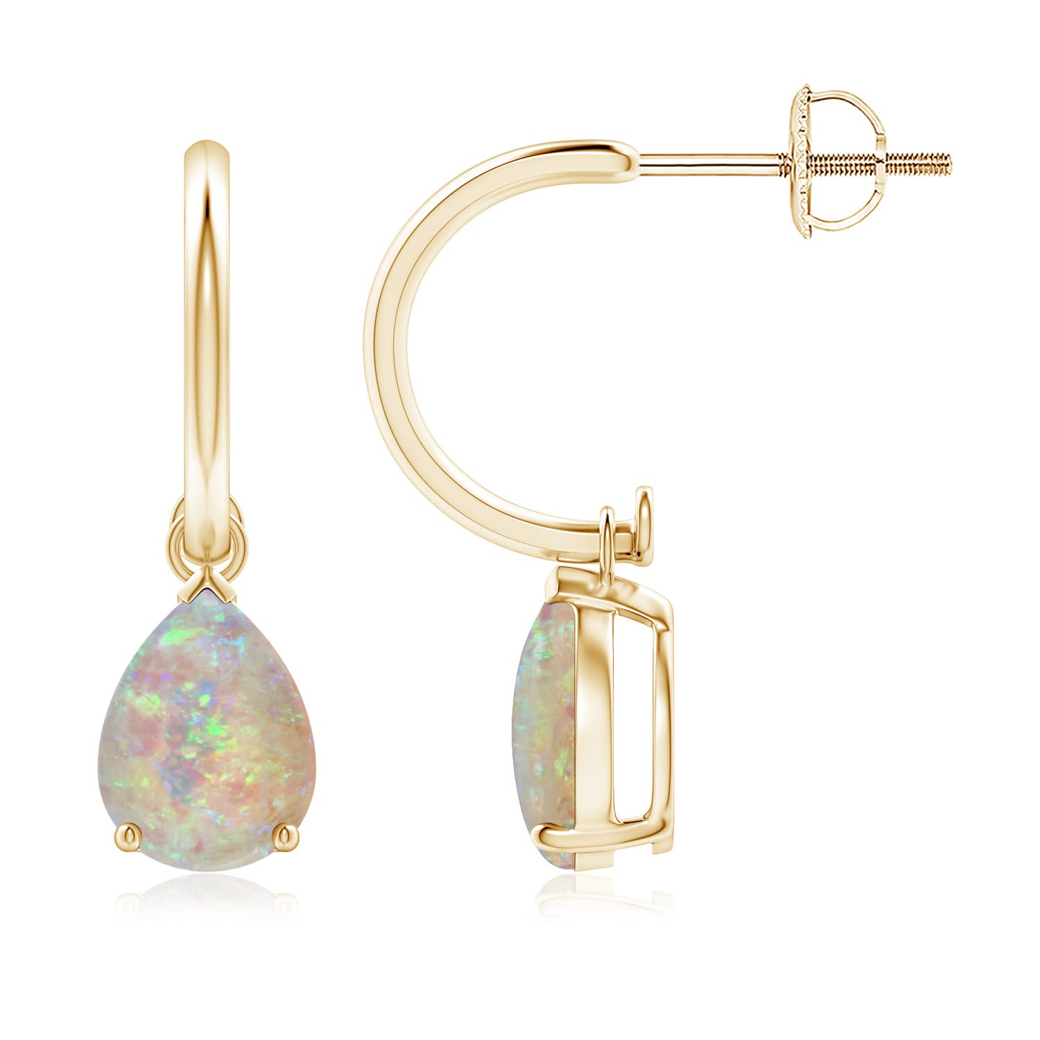 8x6mm AAAA Pear-Shaped Cabochon Opal Drop Earrings with Screw Back in 18K Yellow Gold