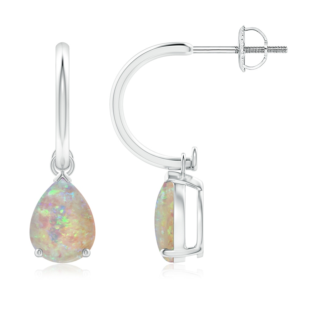 8x6mm AAAA Pear-Shaped Cabochon Opal Drop Earrings with Screw Back in P950 Platinum 