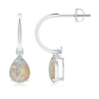 8x6mm AAAA Pear-Shaped Cabochon Opal Drop Earrings with Screw Back in P950 Platinum