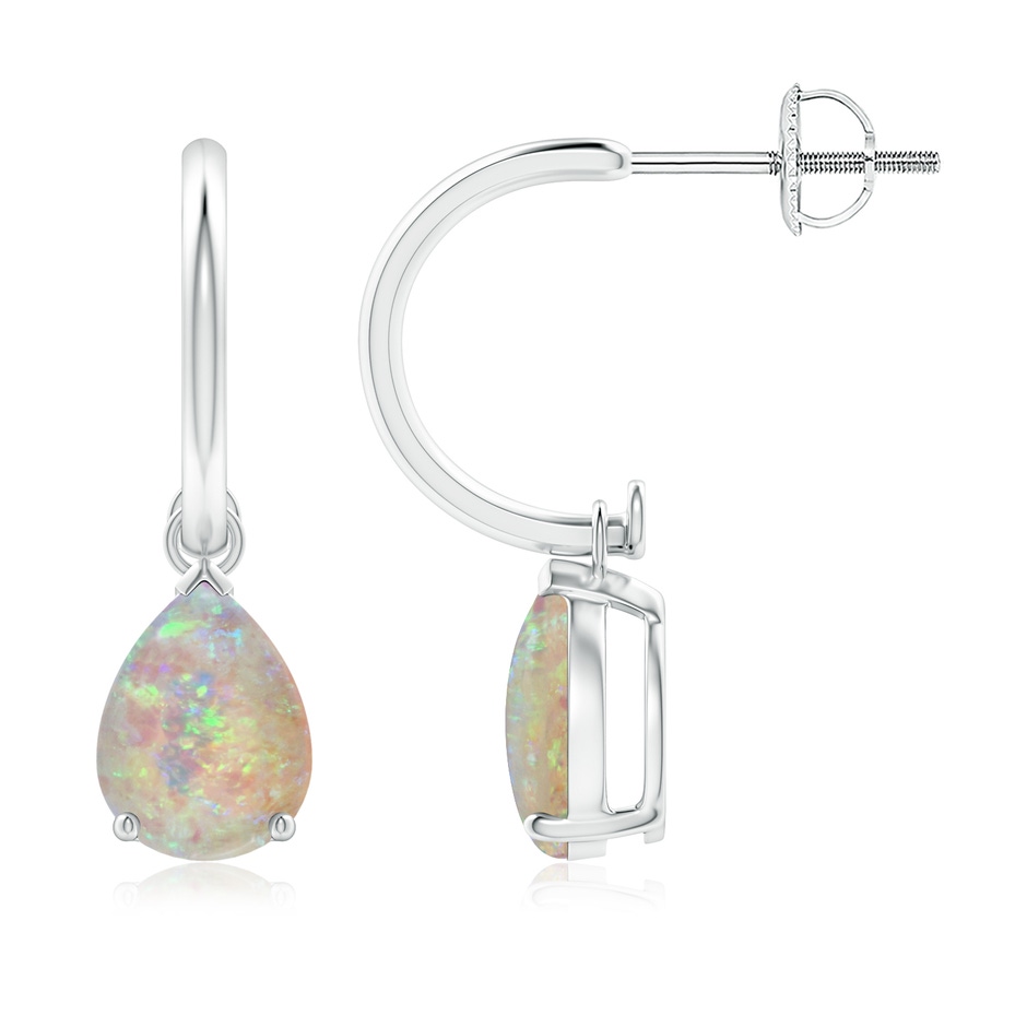 8x6mm AAAA Pear-Shaped Cabochon Opal Drop Earrings with Screw Back in White Gold 