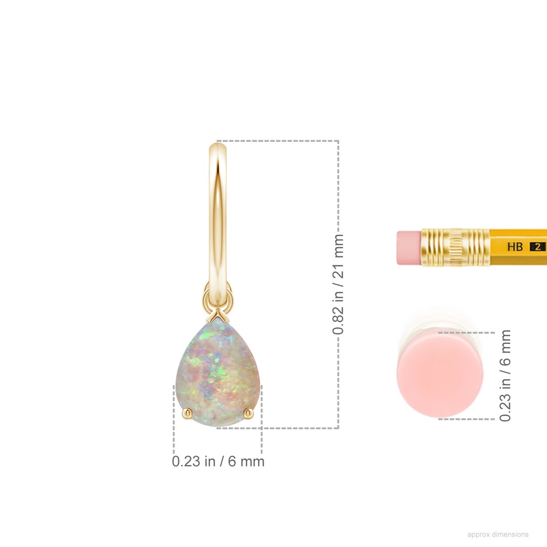 8x6mm AAAA Pear-Shaped Cabochon Opal Drop Earrings with Screw Back in Yellow Gold - ruler