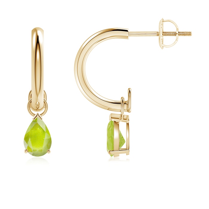 6x4mm A Pear-Shaped Peridot Drop Earrings with Screw Back in 10K Yellow Gold 