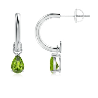 6x4mm AAA Pear-Shaped Peridot Drop Earrings with Screw Back in White Gold