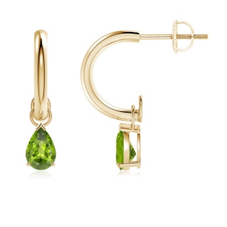 6x4mm AAA Pear-Shaped Peridot Drop Earrings with Screw Back in Yellow Gold