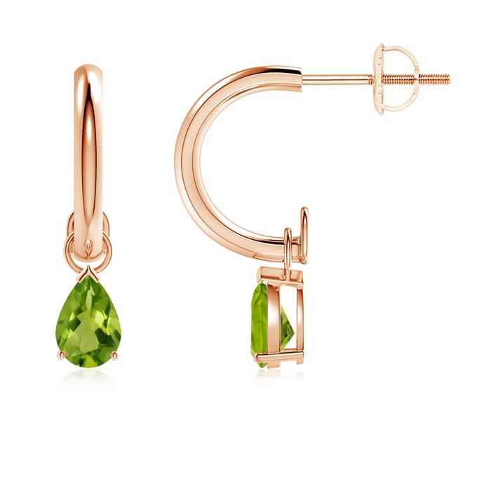 6x4mm AAAA Pear-Shaped Peridot Drop Earrings with Screw Back in Rose Gold