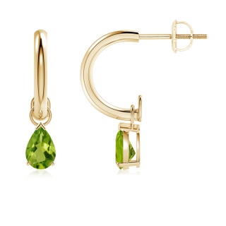 6x4mm AAAA Pear-Shaped Peridot Drop Earrings with Screw Back in Yellow Gold