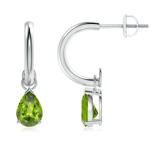 7x5mm AAA Pear-Shaped Peridot Drop Earrings with Screw Back in White Gold