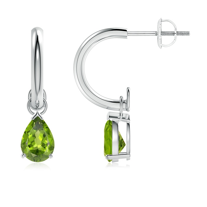 7x5mm AAA Pear-Shaped Peridot Drop Earrings with Screw Back in White Gold 