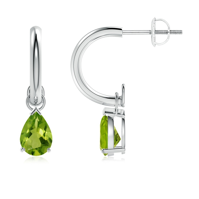 7x5mm AAAA Pear-Shaped Peridot Drop Earrings with Screw Back in P950 Platinum 