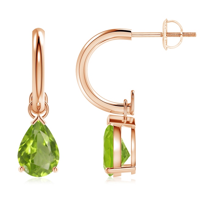 8x6mm AA Pear-Shaped Peridot Drop Earrings with Screw Back in Rose Gold 