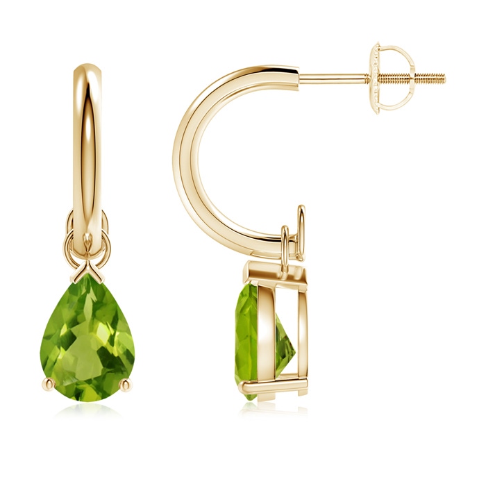 8x6mm AAAA Pear-Shaped Peridot Drop Earrings with Screw Back in Yellow Gold 