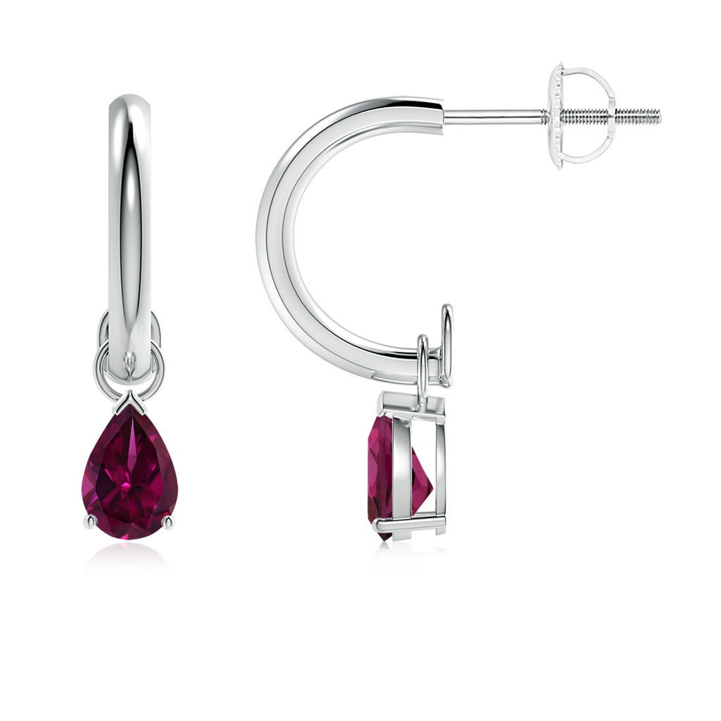 6x4mm AAAA Pear-Shaped Rhodolite Drop Earrings with Screw Back in P950 Platinum