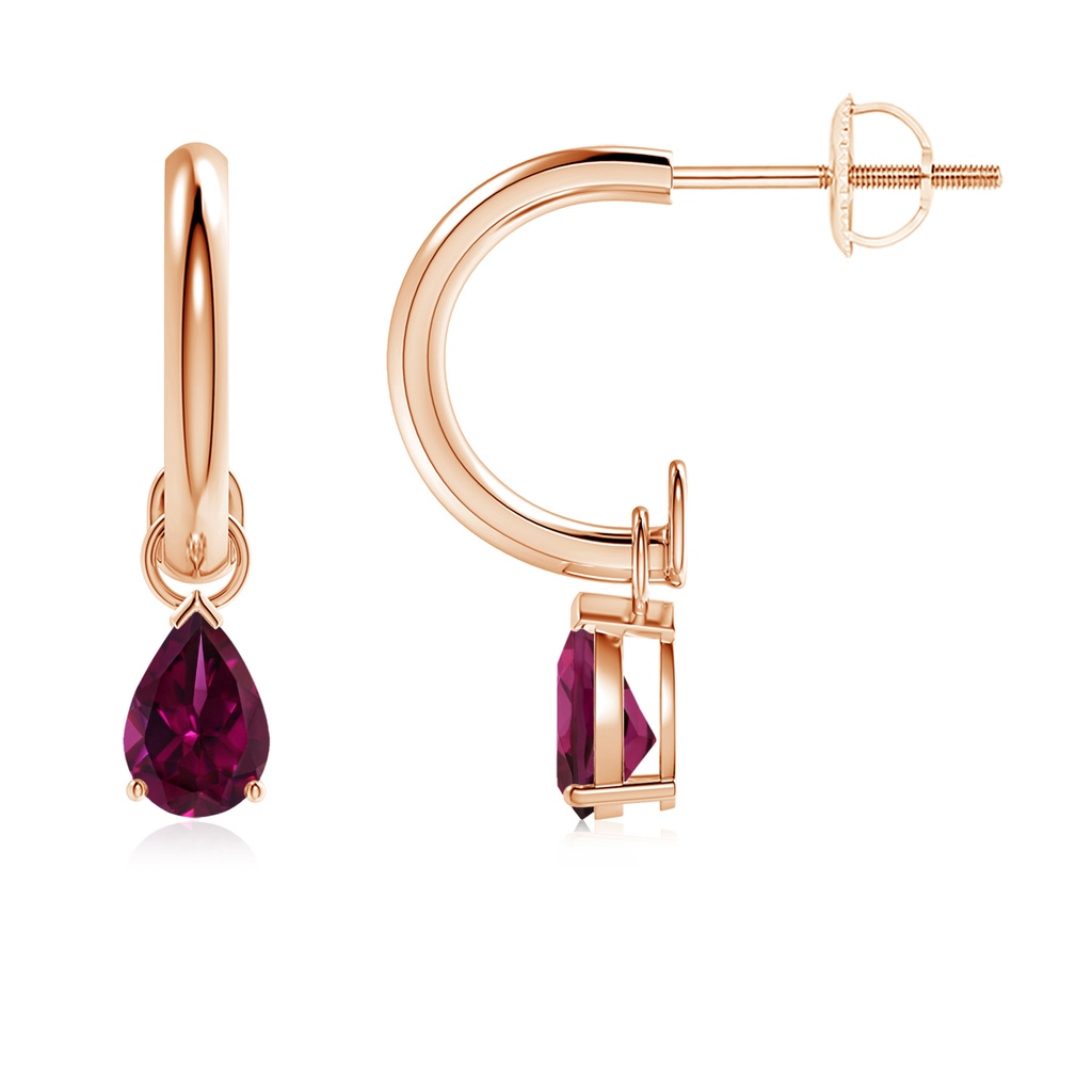 6x4mm AAAA Pear-Shaped Rhodolite Drop Earrings with Screw Back in Rose Gold