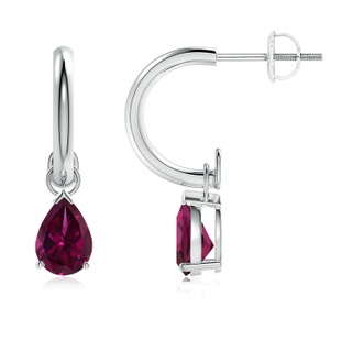 7x5mm AAAA Pear-Shaped Rhodolite Drop Earrings with Screw Back in P950 Platinum