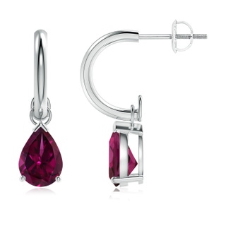 8x6mm AAAA Pear-Shaped Rhodolite Drop Earrings with Screw Back in P950 Platinum